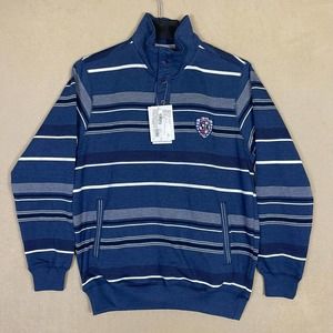 Monte Carlo Polo Club Pullover Sweater‎ Mens M Blue Striped Pocket Mock Neck NWT
